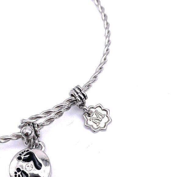 Magnolia and Vine Footprints Charm Bracelet Silver Tone Toggle Closure - Picture 4 of 6